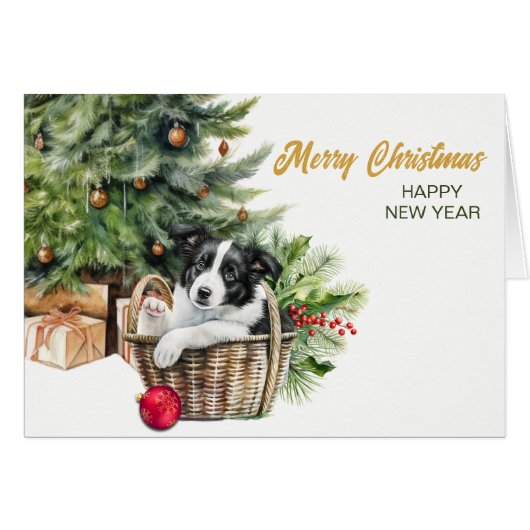 Border Collie Puppy Wicker Korbwein Weihnachten (Vorderseite (Horizontal))