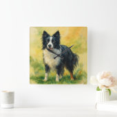 Border Collie Quadratische Wanduhr (Zuhause)