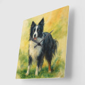 Border Collie Quadratische Wanduhr (Winkel)