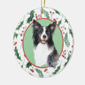 Border Collie Red Berry Holly Border Keramik Ornament (Links)