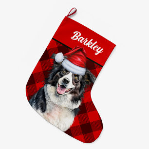Border Collie Red Buffalo Kariert mit dem Namen de Großer Weihnachtsstrumpf