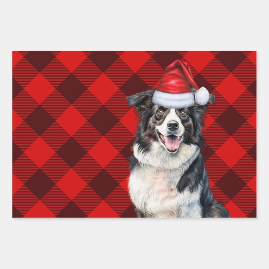 Border Collie Red Buffalo Karierte Weihnachten Geschenkpapier Set (Vorderseite 3)