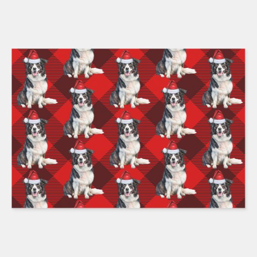 Border Collie Red Buffalo Karierte Weihnachten Geschenkpapier Set (Vorderseite 2)
