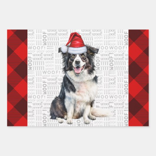 Border Collie Red Buffalo Karierte Weihnachten Geschenkpapier Set (Vorderseite)