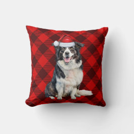 Border Collie Red Buffalo Karierter Weihnachtshund Kissen