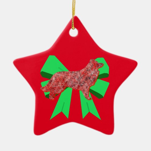 Border Collie Red Dog & Green Bow Weihnachten Keramik Ornament (Vorne)