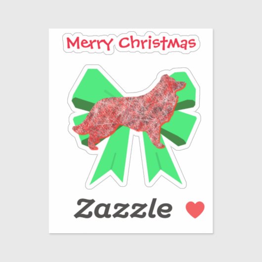 Border Collie Red Dog & Green Bow Weihnachtsstern Aufkleber (Blatt)