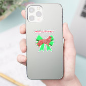 Border Collie Red Dog & Green Bow Weihnachtsstern Aufkleber (Telefon)