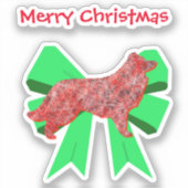 Border Collie Red Dog & Green Bow Weihnachtsstern Aufkleber (Vorderseite)