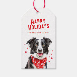 Border Collie Red Heart Bandana Weihnachten Geschenkanhänger