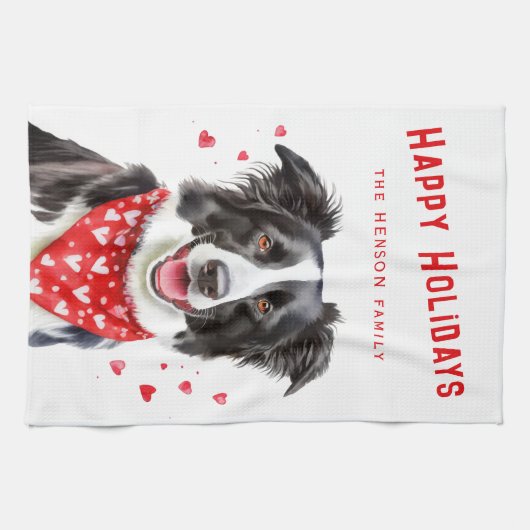 Border Collie Red Heart Bandana Weihnachten Geschirrtuch (Horizontal)