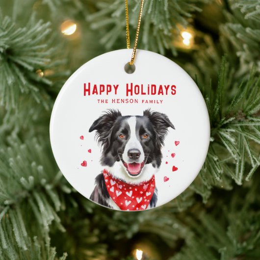 Border Collie Red Heart Bandana Weihnachten Keramik Ornament (Baum)