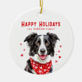 Border Collie Red Heart Bandana Weihnachten Keramik Ornament (Vorne)
