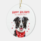 Border Collie Red Heart Bandana Weihnachten Keramik Ornament (Links)