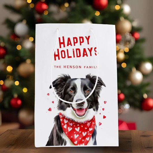 Border Collie Red Heart Bandana Weihnachten Mittlere Geschenktüte