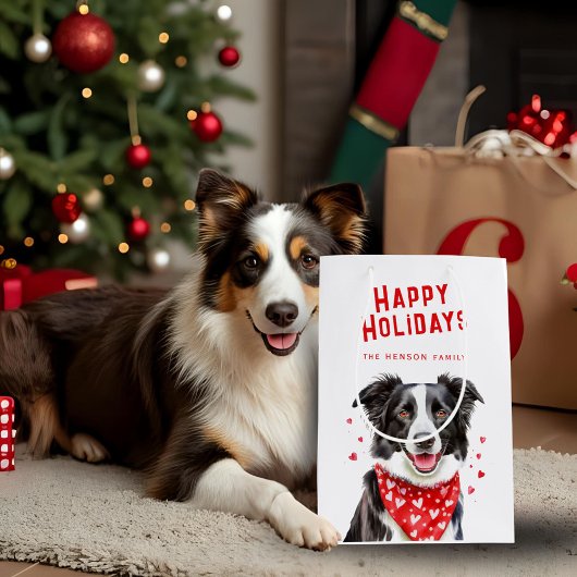 Border Collie Red Heart Bandana Weihnachten Mittlere Geschenktüte