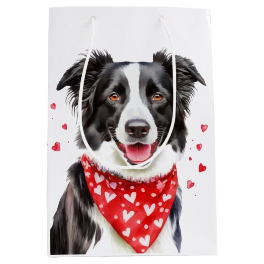 Border Collie Red Heart Bandana Weihnachten Mittlere Geschenktüte (Vorderseite)