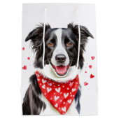 Border Collie Red Heart Bandana Weihnachten Mittlere Geschenktüte (Rückseite)