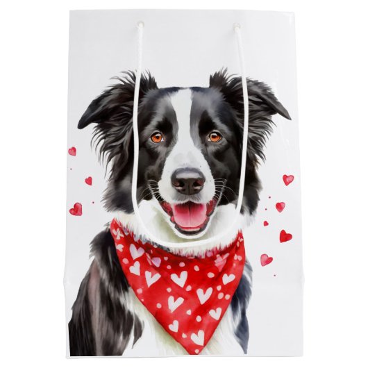 Border Collie Red Heart Bandana Weihnachten Mittlere Geschenktüte (Rückseite)