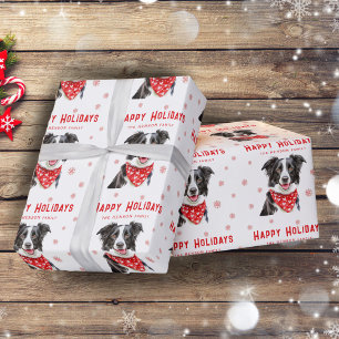 Border Collie Red Heart Bandana Weihnachts-Foto Geschenkpapier