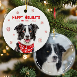 Border Collie Red Heart Bandana Weihnachts-Foto Keramik Ornament