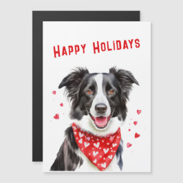 Border Collie Red Heart Bandana Weihnachtskarte Magnetkarte