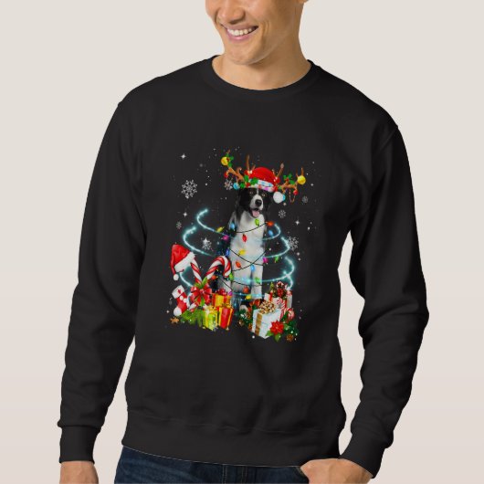 Border Collie Reindeer Christmas Tree Lights Pajam Sweatshirt (Vorderseite)