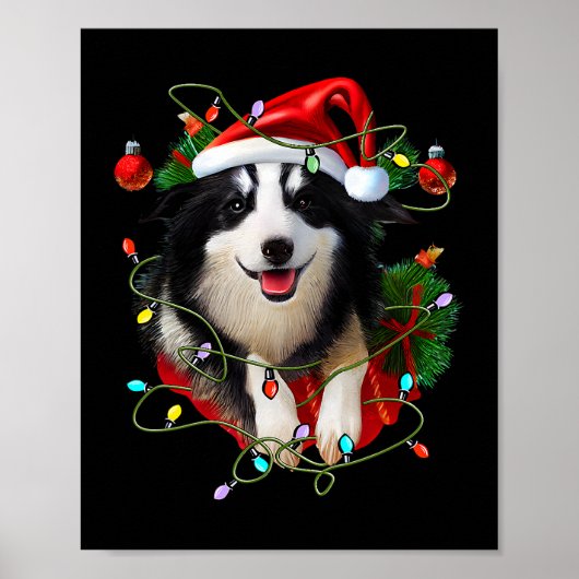 Border Collie Reindeer Weihnachtsmannmütze Xmas Li Poster (Vorne)