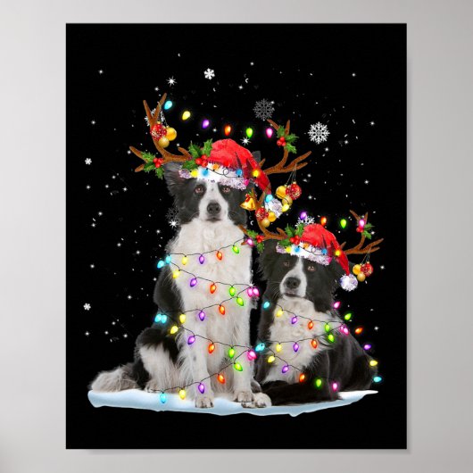 Border Collie Reindeer Weihnachtsmannmütze Xmas Li Poster (Vorne)