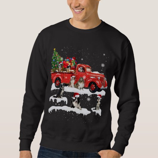 Border Collie Riding Red Truck Frohe Weihnachten X Sweatshirt (Vorderseite)