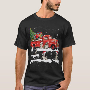 Border Collie Riding Red Truck Frohe Weihnachten X T-Shirt
