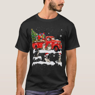 Border Collie Riding Red Truck Xmas Merry T-Shirt