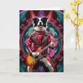 Border Collie Rock Star Card Karte (Gelbe Blume)