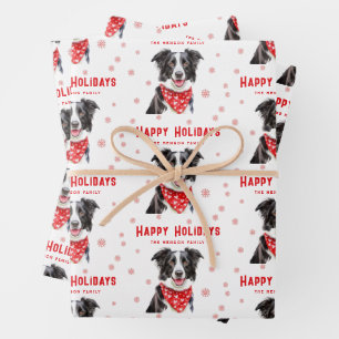 Border Collie Rot Herz Bandana Weihnachten Geschenkpapier Set