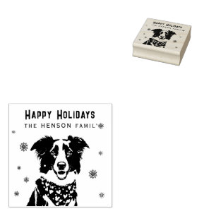 Border Collie Rotes Herz-Bandana Weihnachtsfoto Gummistempel
