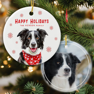 Border Collie rotes Herz-Bandana Weihnachtsfoto Keramik Ornament