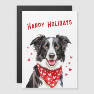 Border Collie Rotes Herz-Bandana Weihnachtskarte Magnetkarte