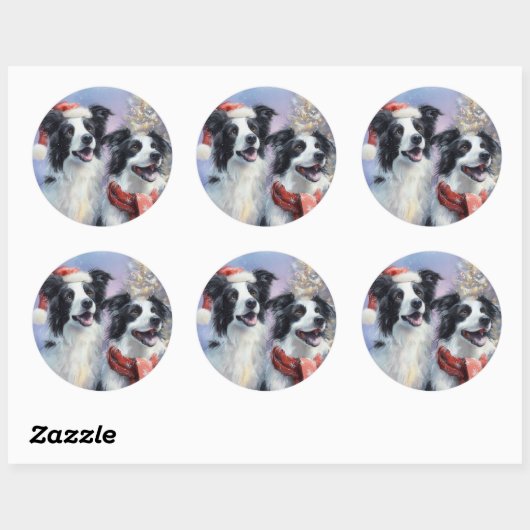 Border Collie Round Christmas Sticker (Blatt)