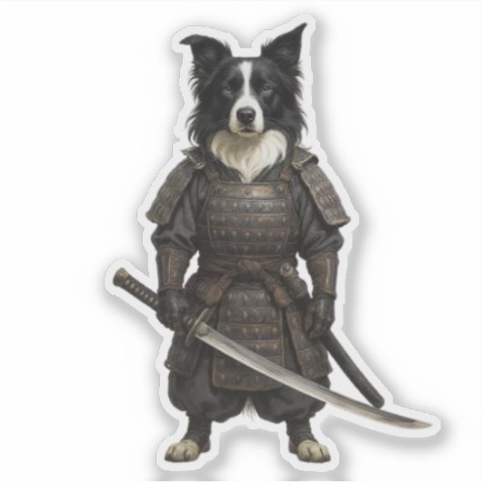 Border Collie Samurai Aufkleber (Vorderseite)