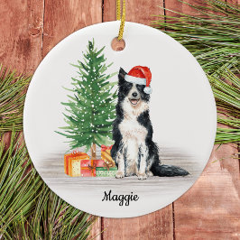 Border Collie Santa Dog Personalisiert Weihnachten Keramik Ornament