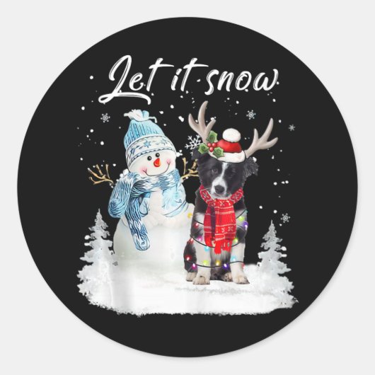 Border Collie Santa Dog Weihnachts Snowman Xmas Pa Runder Aufkleber (Vorderseite)