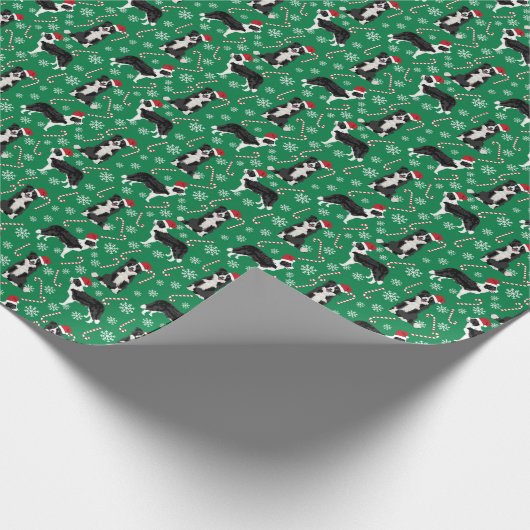 Border Collie Santa Paws Weihnachtswein Geschenkpapier (Ecke)