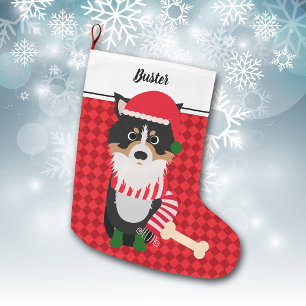 Border Collie Santa Red Personalisiert Großer Weihnachtsstrumpf