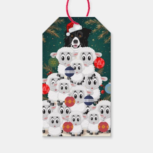 Border Collie Schafherden-Weihnachtsbaum Geschenkanhänger (Vorderseite)
