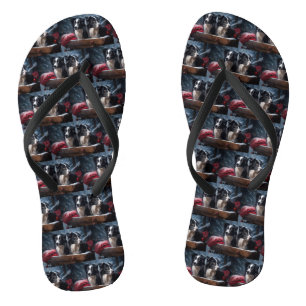 Border Collie Schnee-Schlitten Weihnachtsdekoratio Badesandalen