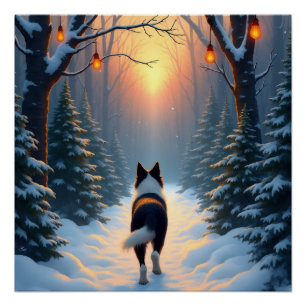 Border Collie Schneewald Spaziergang Feiertagsmale Poster