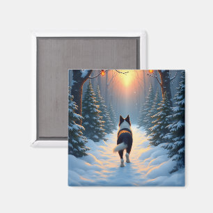 Border Collie Schneewald Spaziergang Urlaubsbild Magnet