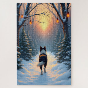 Border Collie Schneewald Spaziergang Urlaubsbild Puzzle
