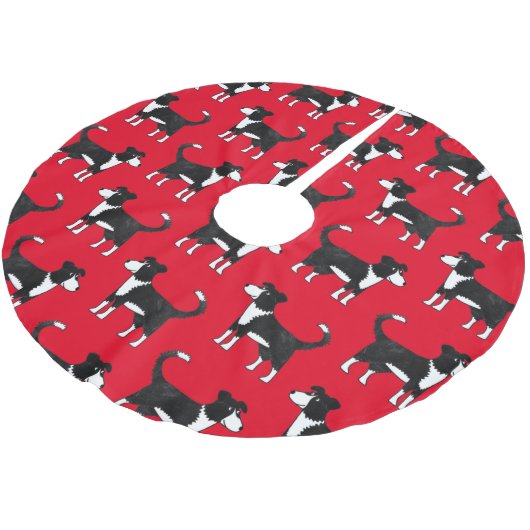Border Collie Sheep Dog Red Polyester Weihnachtsbaumdecke (Schrägansicht)