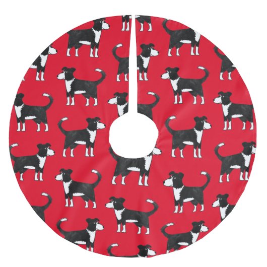Border Collie Sheep Dog Red Polyester Weihnachtsbaumdecke (Vorderseite)